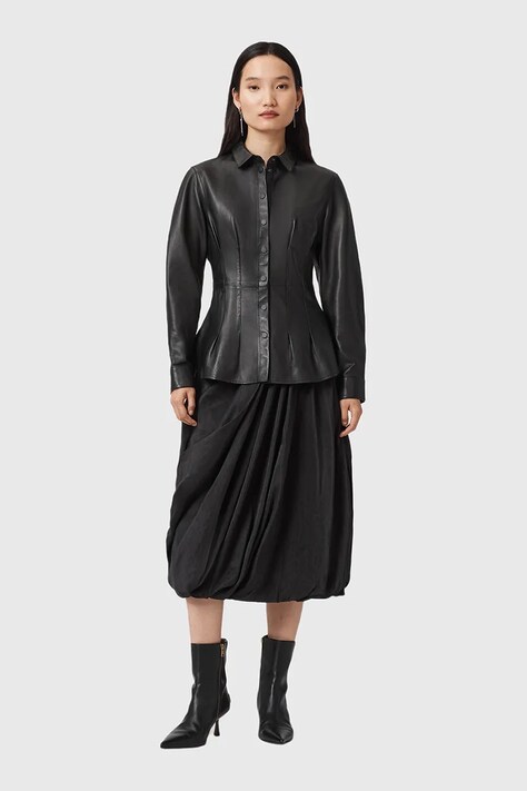 AllSaints koszula skórzana LARSON damska kolor czarny slim z kołnierzykiem klasycznym W034PD