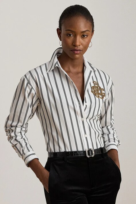 Хлопковая рубашка Lauren Ralph Lauren цвет белый relaxed классический воротник 200979991