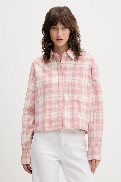 Bavlnená košeľa Guess Jeans ružová farba, voľný strih, s klasickým golierom, W5BH39 WGMH1