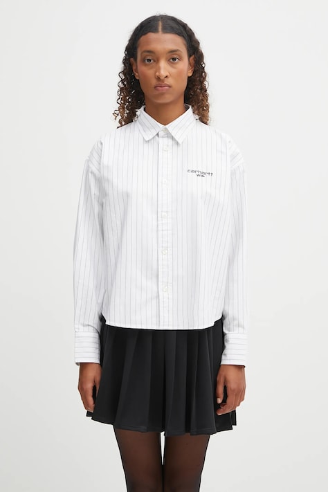 Памучна риза Carhartt WIP W'''''''' L/S Cassel Shirt дамска в черно със свободна кройка с класическа яка I035299.35GXX