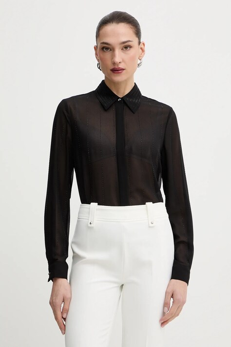 Morgan koszula damska kolor czarny regular z kołnierzykiem klasycznym CIMARO