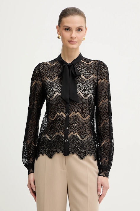 Morgan koszula damska kolor czarny regular z wiązanym dekoltem TGRAPHO