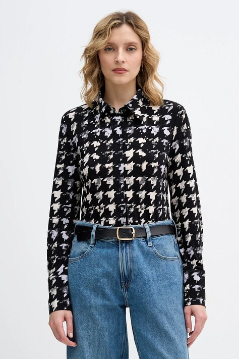 Sisley koszula damska kolor czarny regular z kołnierzykiem klasycznym 5ZVHLQ07H