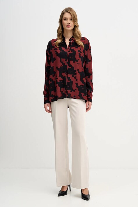 Sisley koszula damska kolor bordowy relaxed z kołnierzykiem klasycznym 5W4VLQ07F