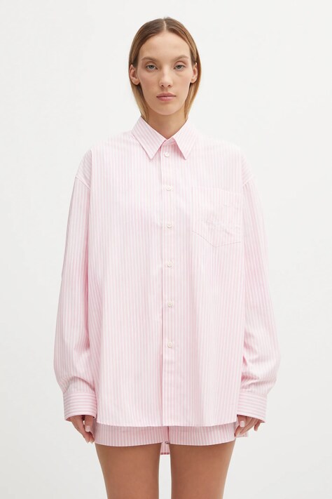 Sporty & Rich koszula bawełniana Eden Script Oversized damska kolor różowy relaxed z kołnierzykiem klasycznym SI00760673ST64