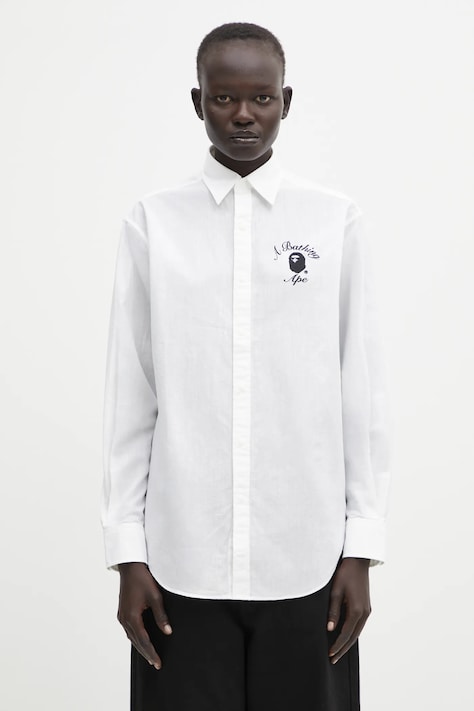 Πουκάμισο με μείγμα από λινό A Bathing Ape College χρώμα: άσπρο, 001SHL302002L