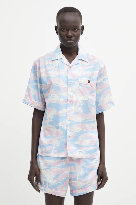 Риза A Bathing Ape Palm Tree Camo дамска в синьо със стандартна кройка с класическа яка 001SRL302002L