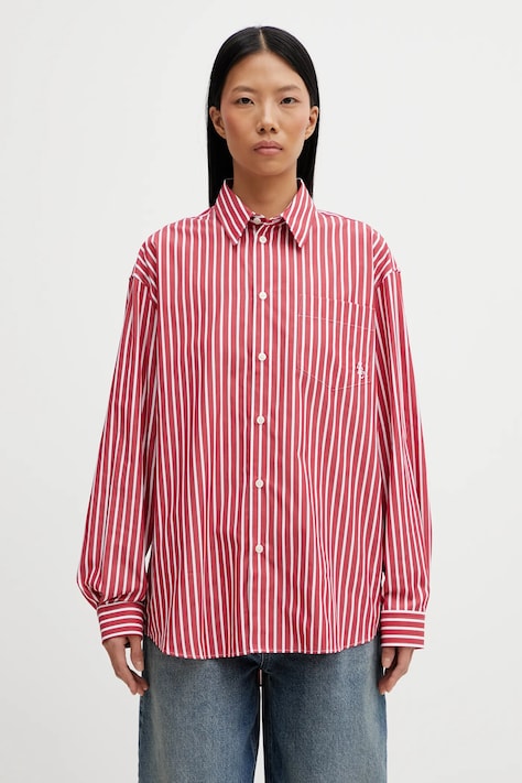 Sporty & Rich koszula bawełniana SRC Oversized damska kolor czerwony relaxed z kołnierzykiem klasycznym SI00663302RE36
