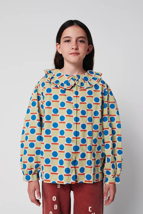 Bobo Choses cămașă de bumbac pentru copii Geometric Scacs culoarea verde, 225AC054