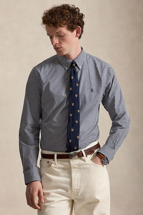Polo Ralph Lauren koszula męska bawełniana niebieska w kratkę 710929347