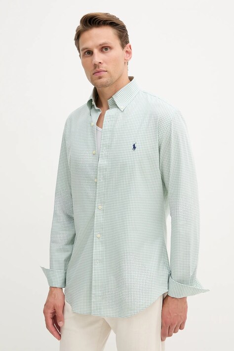 Polo Ralph Lauren cămașă din bumbac culoarea verde, cu guler button-down, slim, 710929347