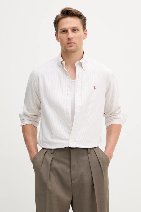 Bavlnená košeľa Polo Ralph Lauren béžová farba, regular, s golierom button-down, 710953704