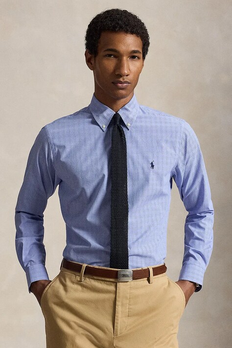 Polo Ralph Lauren Koszula męska bawełniana z elastanem niebieska w kratkę 710968937