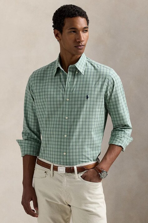 Polo Ralph Lauren koszula męska kolor zielony regular z kołnierzykiem button-down 710968937