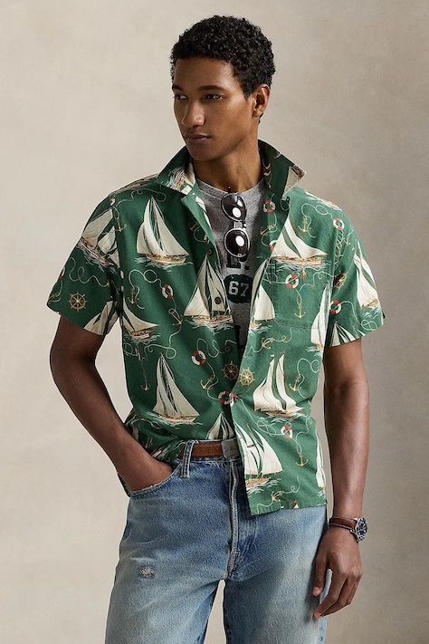 Polo Ralph Lauren koszula męska kolor zielony regular z kołnierzykiem klasycznym 710971217