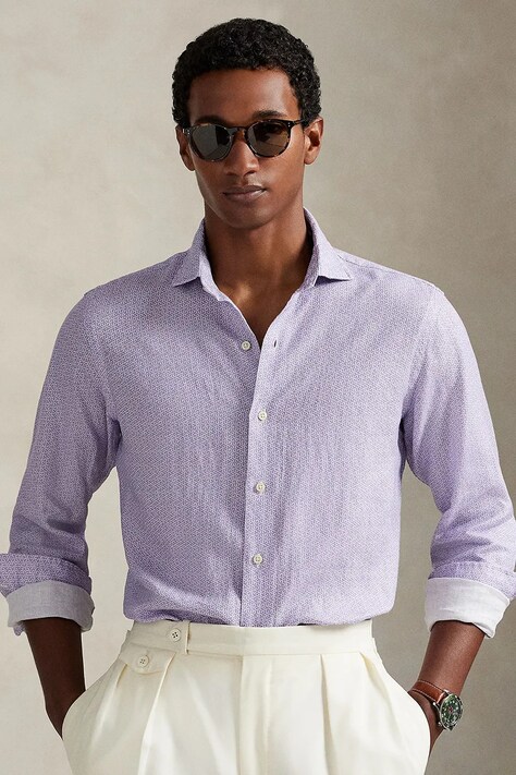 Polo Ralph Lauren koszula lniana męska kolor różowy regular z kołnierzykiem włoskim 710974546