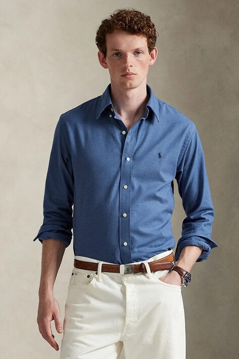 Polo Ralph Lauren koszula męska kolor niebieski regular z kołnierzykiem button-down 710974540