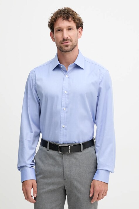 BOSS koszula bawełniana BECKHAM X BOSS męska kolor niebieski regular z kołnierzykiem włoskim 50554813