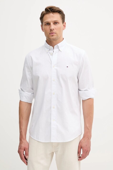 Tommy Hilfiger cămașă din bumbac culoarea alb, cu guler button-down, regular, MW0MW39437