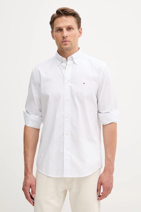 Хлопковая рубашка Tommy Hilfiger цвет белый regular воротник button-down MW0MW39437