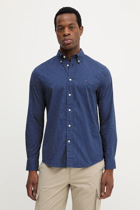 Bavlnená košeľa Tommy Hilfiger tmavomodrá farba, regular, s golierom button-down, MW0MW39437