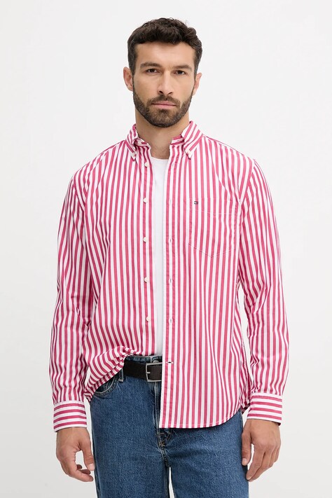 Tommy Hilfiger koszula bawełniana męska kolor różowy regular z kołnierzykiem button-down MW0MW39451
