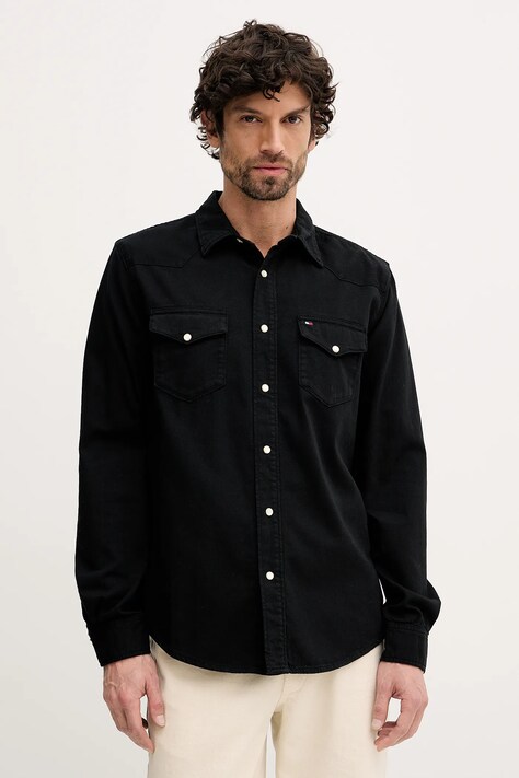 Τζιν πουκάμισο Tommy Hilfiger ανδρικό, χρώμα: μπεζ, MW0MW40684