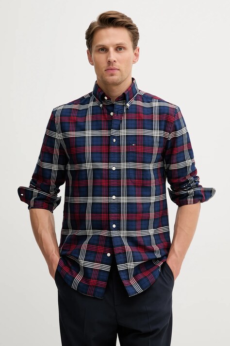 Бавовняна сорочка Tommy Hilfiger колір синій regular комір button-down MW0MW39681