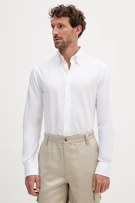 Хлопковая рубашка Tommy Hilfiger цвет белый regular воротник button-down MW0MW39754