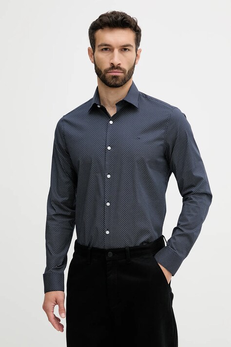 Calvin Klein cămașă culoarea bleumarin, cu guler clasic, slim, LV019EU005