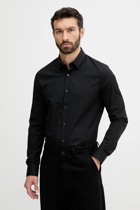 Košile Calvin Klein pánská, černá barva, slim, s klasickým límcem, LV019EU030