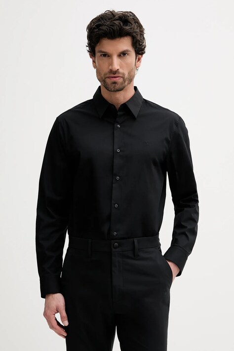 Košile Calvin Klein pánská, černá barva, regular, s klasickým límcem, LV04LB148G