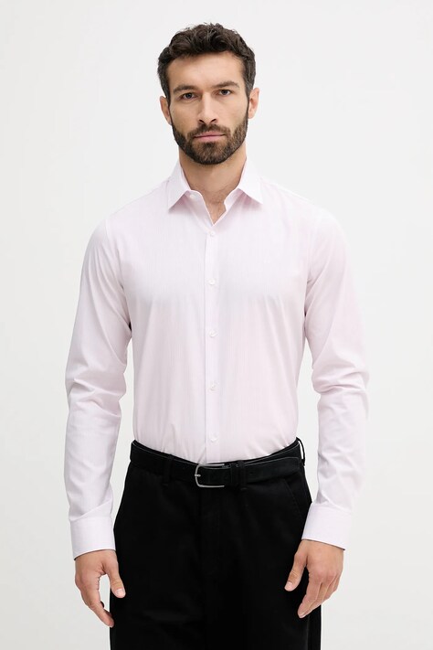 Calvin Klein cămașă culoarea roz, cu guler clasic, slim, LV019EU002