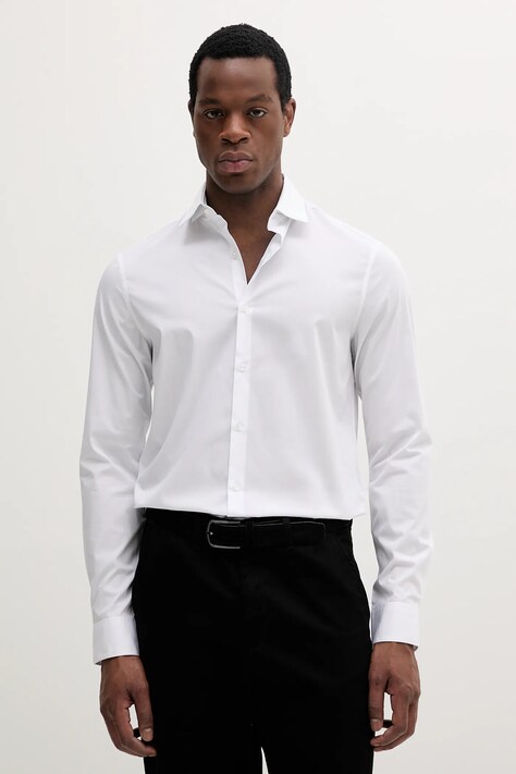 Košile Calvin Klein pánská, bílá barva, slim, s klasickým límcem, LV019EU000