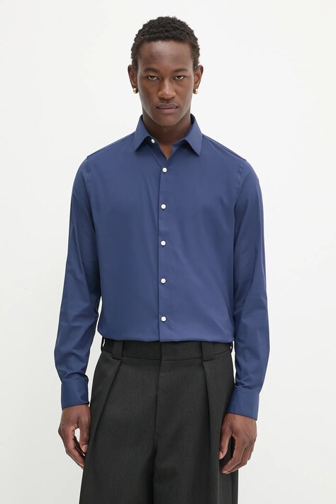 Calvin Klein cămașă culoarea bleumarin, cu guler clasic, slim, LV019EU025
