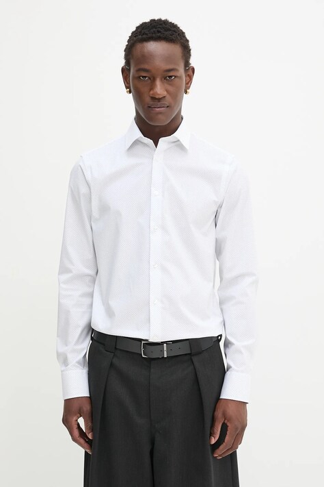 Calvin Klein cămașă culoarea alb, cu guler italian, slim, LV019EU029