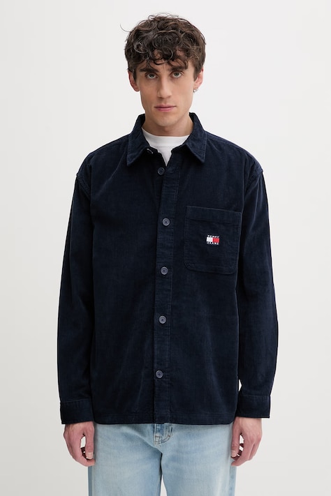 Tommy Jeans πουκάμισο ανδρικό βαμβακερό σκούρο μπλε απλό DM0DM21698