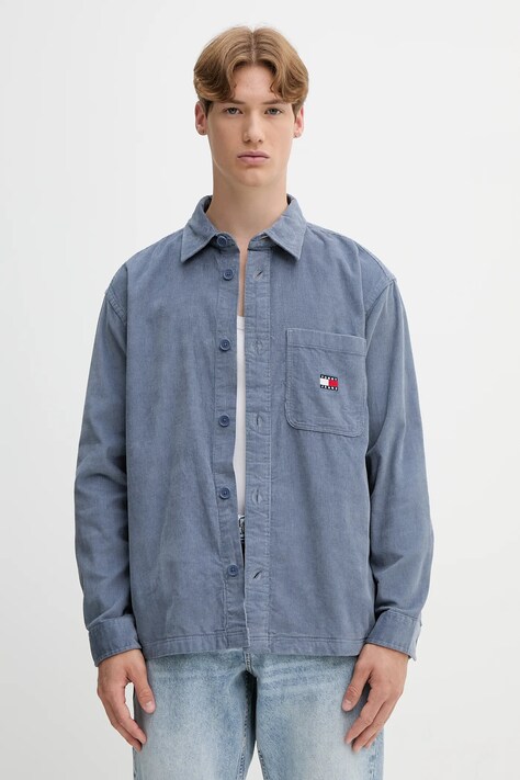 Βαμβακερό πουκάμισο Tommy Jeans ανδρικό, χρώμα: μπλε, DM0DM21698