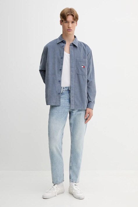 Βαμβακερό πουκάμισο Tommy Jeans ανδρικό, χρώμα: μπλε, DM0DM21698