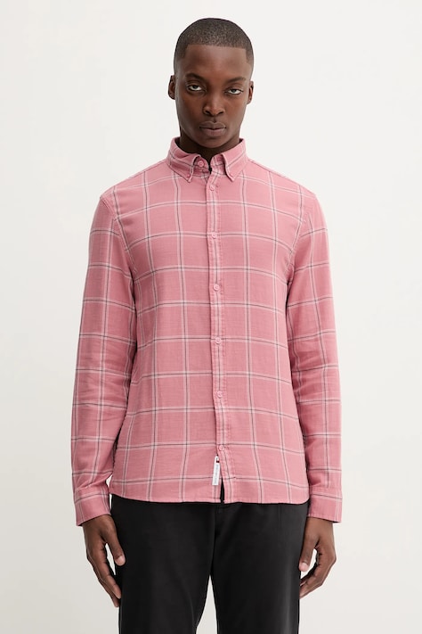 Βαμβακερό πουκάμισο Tommy Jeans ανδρικό, χρώμα: πορτοκαλί, DM0DM21701