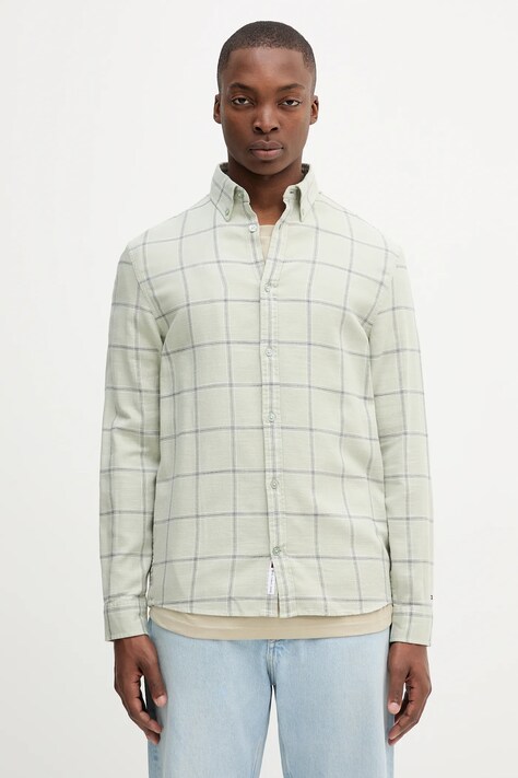 Tommy Jeans koszula bawełniana męska kolor zielony regular DM0DM21701