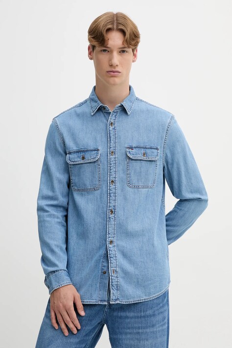Τζιν πουκάμισο Tommy Jeans ανδρικό, χρώμα: μπλε, DM0DM21727