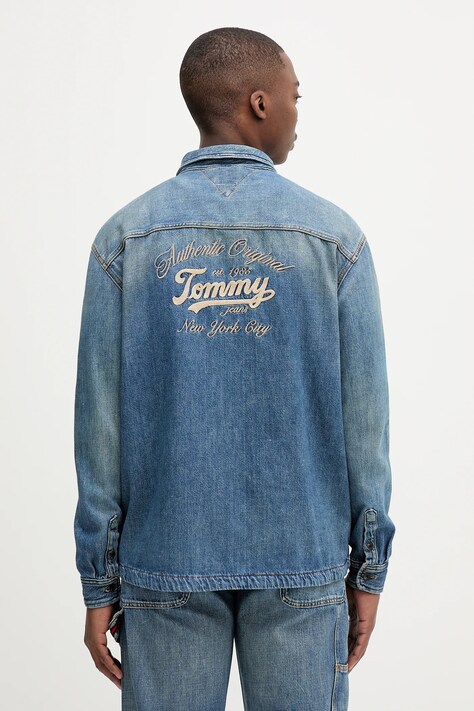 Τζιν πουκάμισο Tommy Jeans ανδρικό, χρώμα: μπλε, DM0DM21918