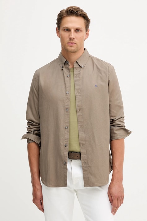 Calvin Klein Jeans cămașă culoarea alb, cu guler button-down, regular, LV140EM125