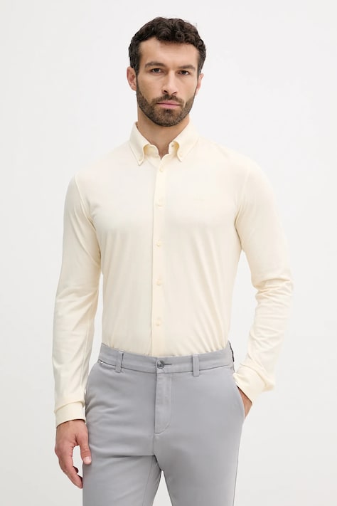Хлопковая рубашка BOSS Orange цвет бежевый slim воротник button-down 50543089