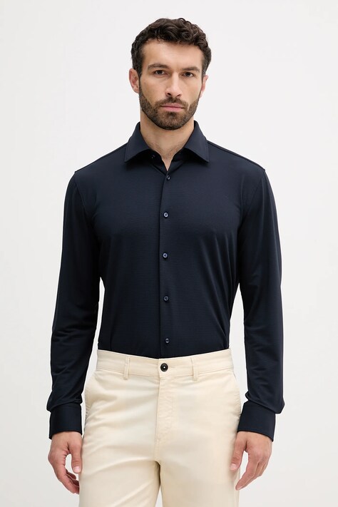 BOSS cămașă culoarea bleumarin, cu guler italian, slim, 50545163