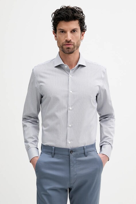 BOSS koszula bawełniana męska kolor niebieski slim z kołnierzykiem klasycznym 50545826