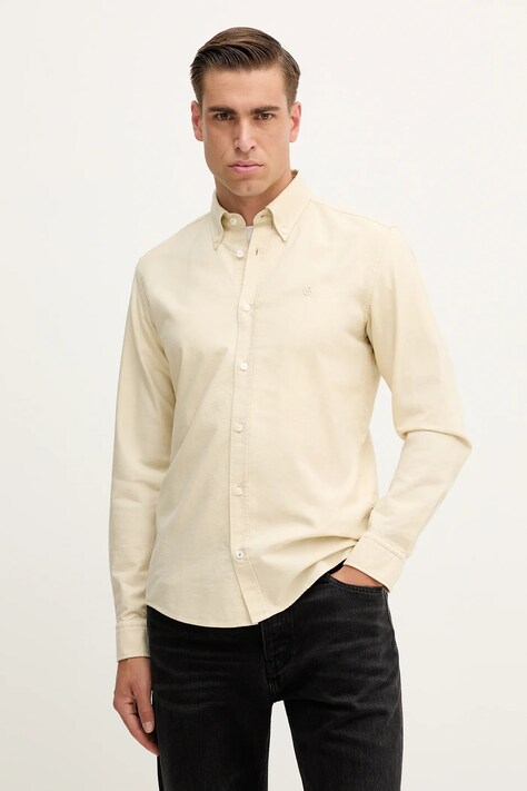 BOSS koszula bawełniana męska kolor beżowy regular z kołnierzykiem button-down 50544917