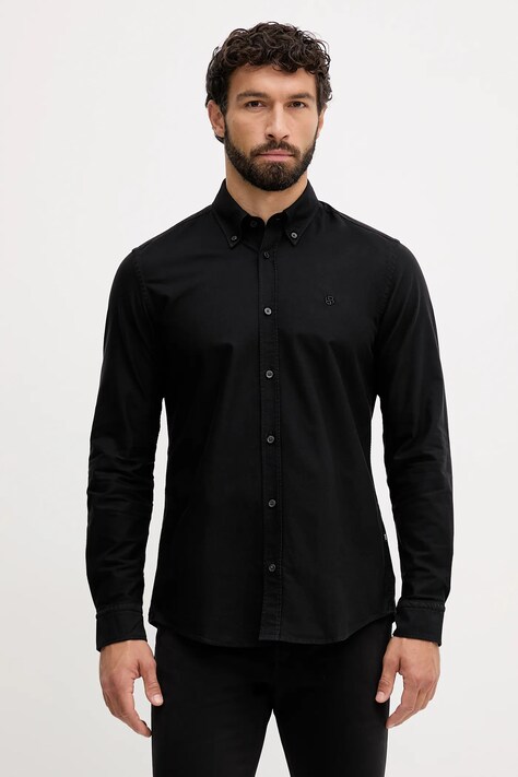 BOSS koszula bawełniana męska kolor czarny regular z kołnierzykiem button-down 50544917