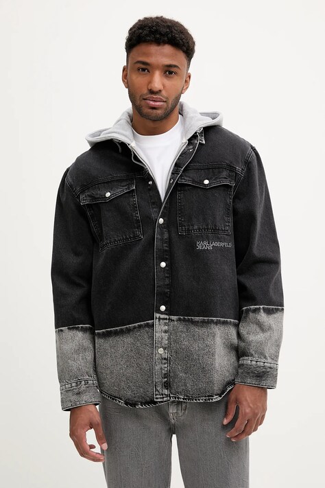 Karl Lagerfeld Jeans koszula jeansowa męska kolor czarny relaxed z kołnierzykiem klasycznym A3M16003